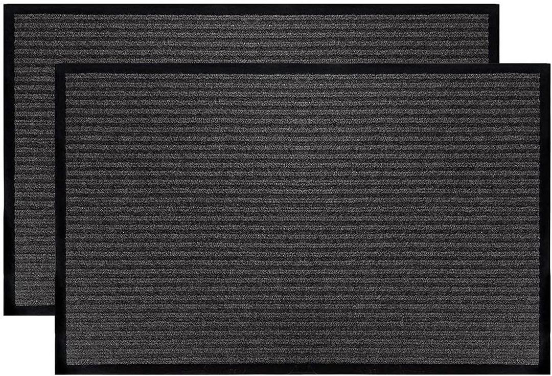 LuxUrux 2-Pack Heavy-Duty Rubber Door Mats - 23x35 inches, Durable, Indoor/Outdoor, Waterproof, Easy to Clean, Low-Profile Entry Rugs with Stylish Striped Gray Design
