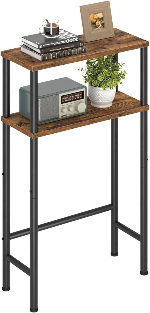 Narrow Console Table, 15.7" Small Entryway Table, 2-Tier Sofa Table with Storage, Skinny Console Tables for Entryway, Hallway, Bedroom, Living Room, Foyer, Rustic Brown