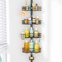 HapiRm Corner Shower Caddy Organizer - Shower Organizer Corner with Soap Holder, Toothbrush Holder and 4 Hooks, Rustproof Bathroom Shelf Tension Pole Available for 27.6 to 108.3 Inch - Black