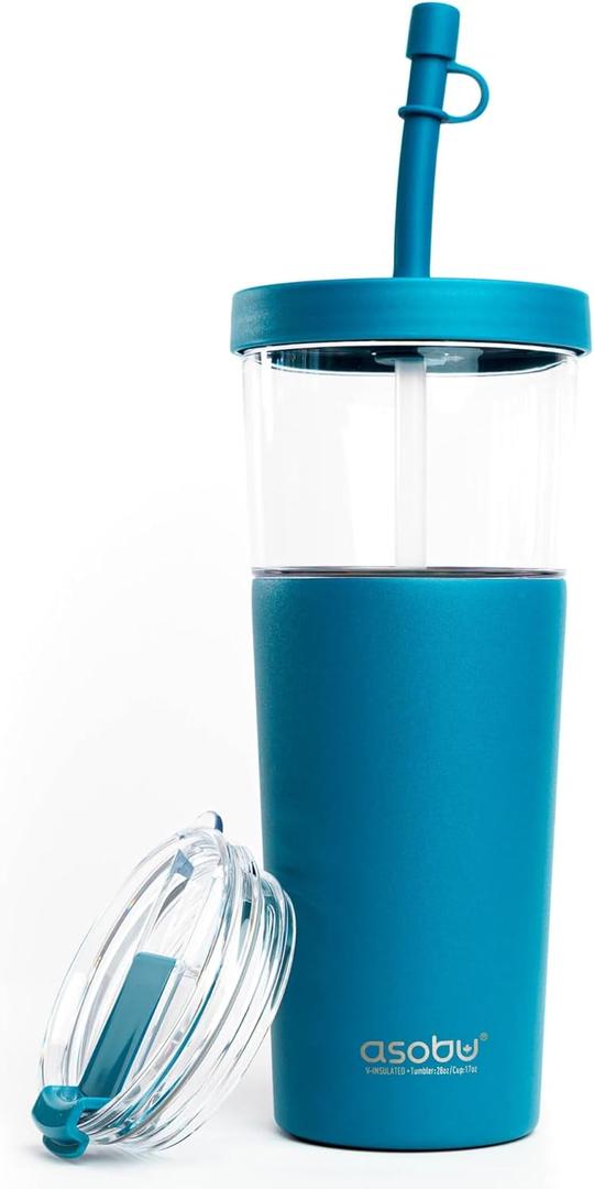 asobu Marina See-Through Triton Tumbler with Flexible Straw, 28 oz., Blue (ICT400)