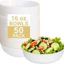 I00000 50 Pack White Plastic Bowls with Gold Rim,16 oz Disposable Soup Bowls,Premium Heavy Plastic Serving Bowls Ideal for Wedding & Party