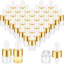 200 Pcs Mini Glass Dropper Bottles Mini Sample Bottles Small Sample Vials with Lid for Traveling Essential Oils Cosmetic Liquid Perfume(1 ml,Gold)
