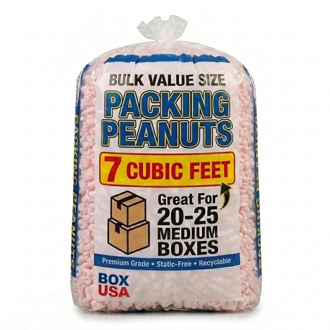 BOX USA Shipping & Packing Peanuts Pink, 7 Cubic Feet - Loose Fill Packaging Peanuts for Packing, Moving and Storage