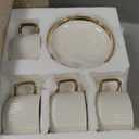 LETAOTAO Cappuccino Cups with Saucers, 8oz Ceramic Coffee Cups with Saucers Set, Latte Art Coffee Mugs with Gold Trim, Tea Cups Set of 4, British/Italian Coffee cups for Cafe Mocha, Double Espresso