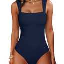 ANRABESS Bodysuits for Women Summer Ribbed Knit Sleeveless Square Neck Tank Tops Slim Fitted Going Out Vacation Outfits Navy Blue, Large
