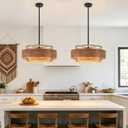 19.5" Rattan Chandelier 4-Light Wood Texture Farmhouse Boho Chandelier
Hanging Pendant Light Fixture for Dining Room Kitchen Island Foyer Hallway Bedroom