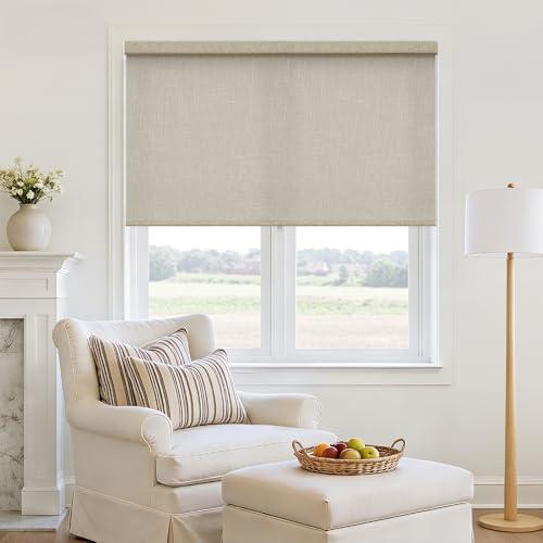 Linen Cordless Roller Shades for Window Light Filtering Semi Sheer Roller Blinds Free-Stop Protect Privacy for Bedroom Living Room Home Office Door 71" W x 72" H