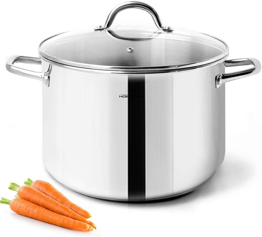 HOMICHEF Stock Pot 6 Quart Nickel Free Stainless Steel - 6 Qt Soup Pot With Lid and Handle - Small Cooking Pot 6 Quart - Ideal for Soup, Sauce, and Induction Cooking (Shiny Silver - Mirror Polished Stainless Steel)