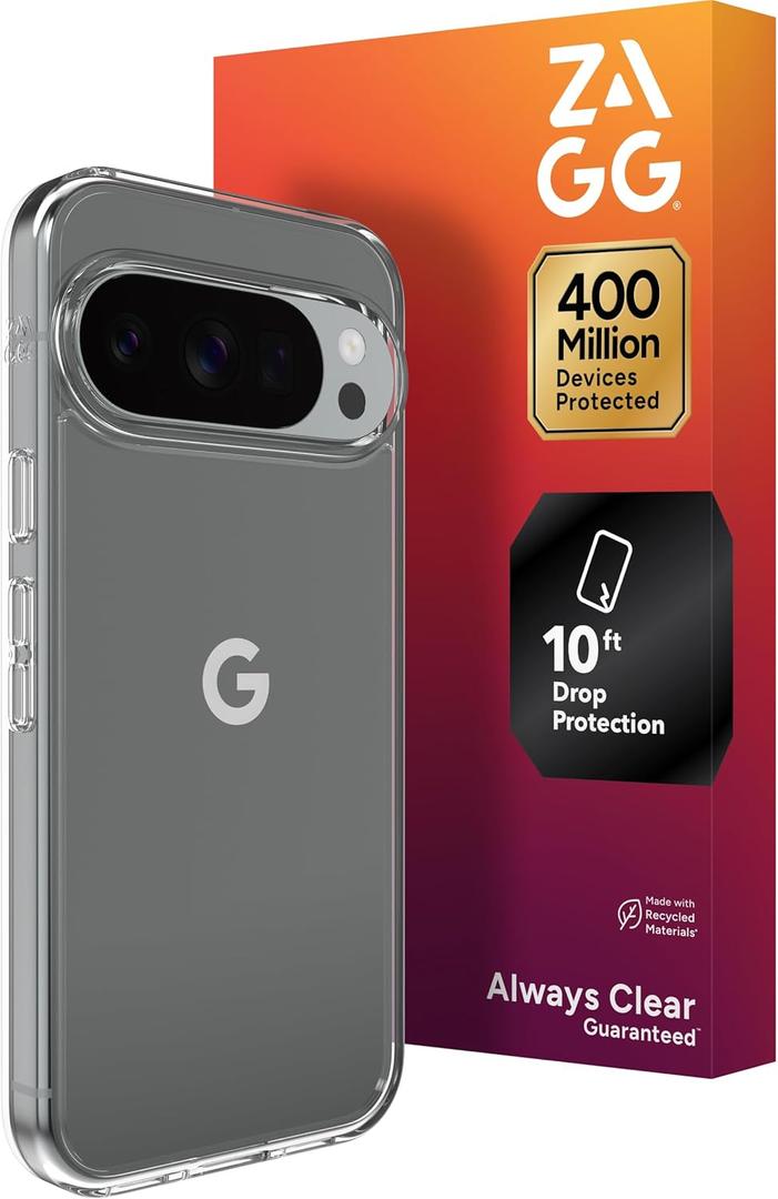 ZAGG Crystal Palace Lite Google Pixel 10 Pro XL Case  Crystal Clear, Ultra-Slim, 10ft Drop Protection, Graphene Strength, Anti-Yellowing, Wireless Charging Compatible, Clear