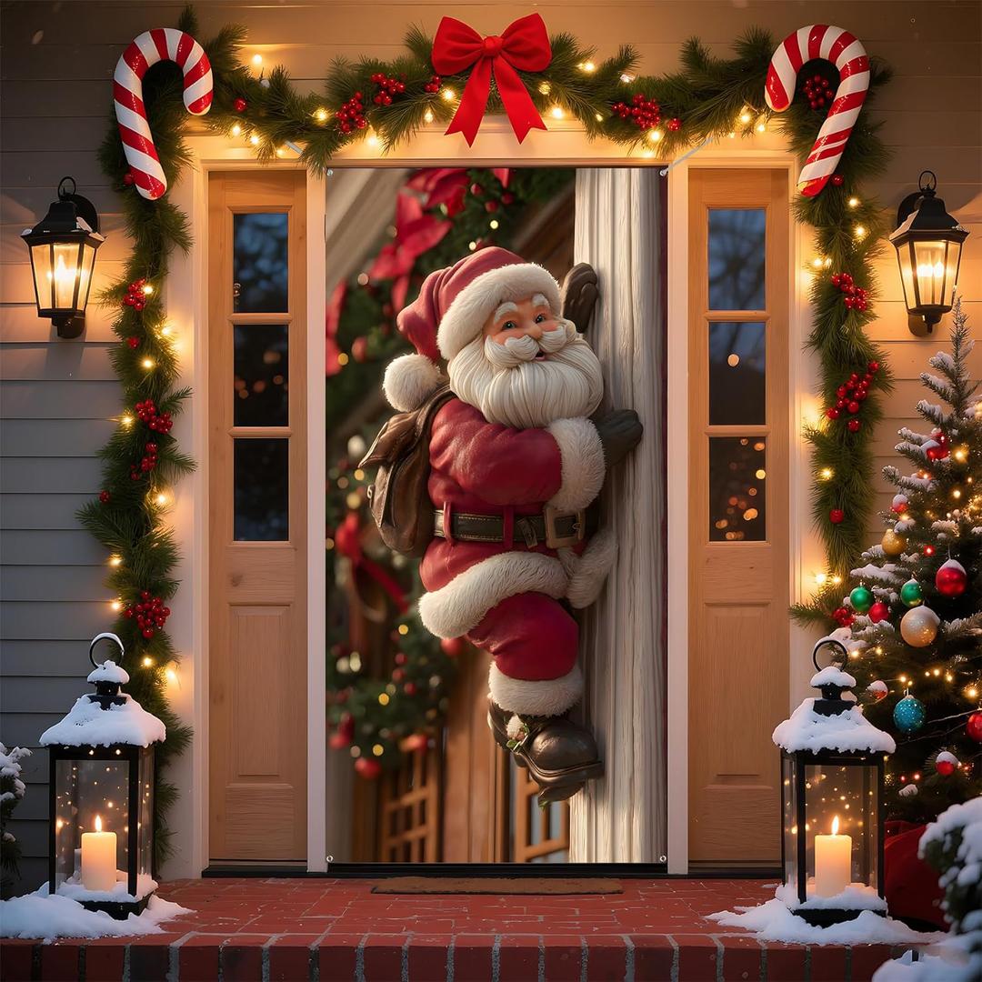 Christmas Decorations Merry Christmas Banner Xmas Porch Door Sign for Winter Party Decorations Supplies (Santa Claus-6, 70.8 x 35.4 Inch)