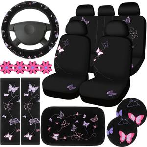 BBTO 19 Pcs Embroidery Cute Car Accessories Set Include Seat Covers, Steering Wheel Cover, Air Vent Clips, Cup Mats, Center Console Pad, Seat Belt Cover for Women Car Decor (Butterfly) BBTO 19 Pcs Embroidery Cute Car Accessories Set Include Seat Covers, Steering Wheel Cover, Air Vent Clips, Cup Mats, Center Console Pad, Seat Belt Cover for Women Car Decor (Butterfly)