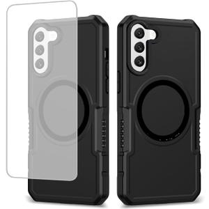 Case for Galaxy S24 Case, Samsung S24 SM-S921U Case with Tempered Glass Screen Protector, [Compatible with MagSafe] Military-Grade Shockproof Protective Phone Cover for Samsung Galaxy S24 Black