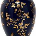 Ceramic Flower Vase, Vintage Ice Crackle Glaze Porcelain Vase for Flower Arrangement, Chinoiserie Style Rustic Farmhouse Vase for Home Table Bookshelf Kitchen Living Room Balcony, 10.5 Inch BlueGold