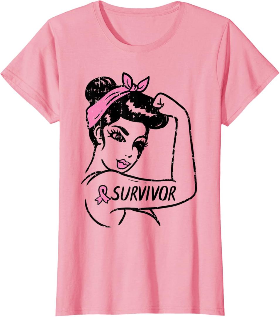 Breast Cancer Survivor Rosie Riveter Pink Awareness Women T-Shirt, 2XL