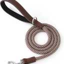 Mile High Life Leather Handle Dog Leash 6 FT/5 FT/4 FT, Soft Padded Handle Rope Leashes for Dogs Walking and Training (Brown Checkered, 48 Inch)