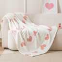 Amazon Basics Fleece Throw Blanket, Reversible Decorative Hearted Pattern for the Bed, Couch and Sofa, 50" W 60" L, Pink Heart