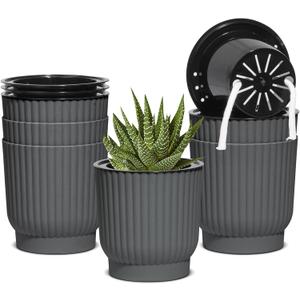 T4U 4 Inch Plant Pots Self Watering, 6 Pack African Violet Pots, Small Plant Pots for Plants, Small Indoor Plant Pot, Self Watering Planter for African Violet, Succulents (6 Pack 4" Pots, Gray)