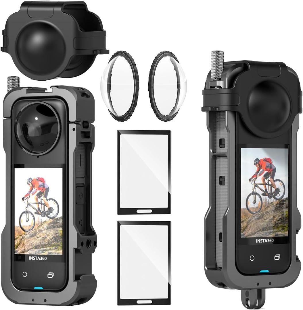 Insta 360 X4 Aluminum Metal Frame Cage Bag Case Lens Guards with Silicone Lens Cap Screen Protector for Insta360 X4 X 4 Camera Accessories Kit Multi-use Mount Clamp Adapter
