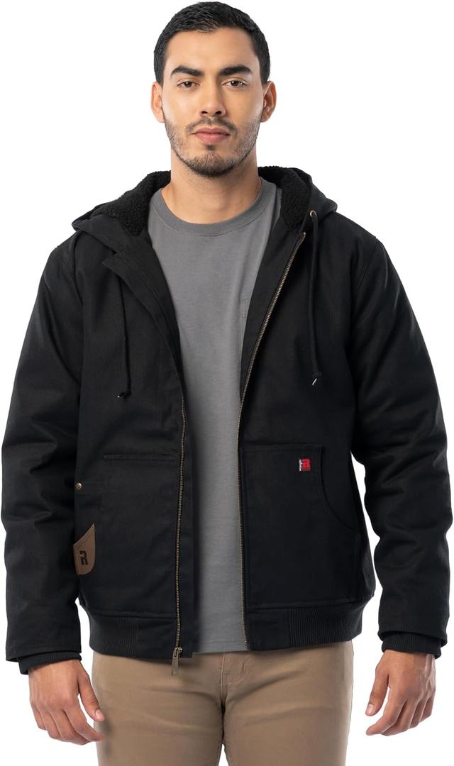 Wrangler Riggs Workwear Men's Duck Sherpa Lined Full Zip Jacket, Black, Medium