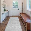 Lahome Boho Moroccan Kitchen Runner Rug Non Skid Washable, Ultra-Thin 2.5x8 Grey White Laundry Room Rug Runners for Hallways Non Slip, Soft Tribal Print Indoor Carpet Runners 8ft for Hallway