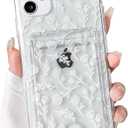 NITITOP Compatible with iPhone 11 Case Clear with Card Holder Cute Floral Flower Leaves Design for Women Girls Slim TPU and Hard Back Bumper Wallet Shockproof Protective Cover - White