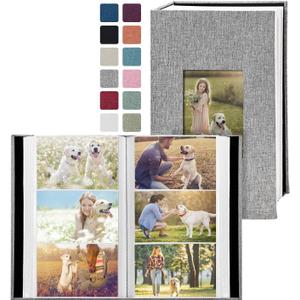Photo Album 4x6 with 420 Pockets, Slip-in Picture Albums, Linen Cover Memory Book with Front Window, Vertical pages Photo Book for Wedding, Family, Anniversary, Baby, Vacation (Grey)