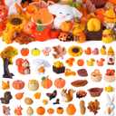 56 Pcs Autumn Mini Resin Figurines Tiny Thanksgiving Day Resin Ducks Mini Animal Statue Suitable for Dollhouse DIY Cake Garden Landscape Aquarium Birthday Party Decoration