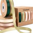 Vitalizart Ribbons for Crafts 3/8" x 50 Yd Satin Ribbon Double Face Gift Wrapping Silk Like Fabric Flower Bouquet Birthday Party Decorations Bridal Shower Wreath Hair Continuous Green Cream Nude