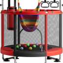 ZCMHAXJ 55" Trampoline for Kids with Enclosure, 440lbs Capacity Indoor & Outdoor Toddler Trampoline with Adjustable Gymnastics Bar & Toys, for Boys & Girls