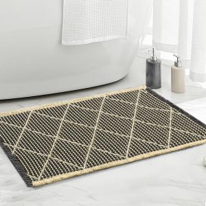 Flamingo P Waffle Bath Mat, 24x17 Inch, Boho Shower Rug Water Absorbent Waffle Knit Bathroom Rug Non Slip Machine Washable Bath Rugs for Bathroom Floor Mats Doormat, Gray Butter Bicolor