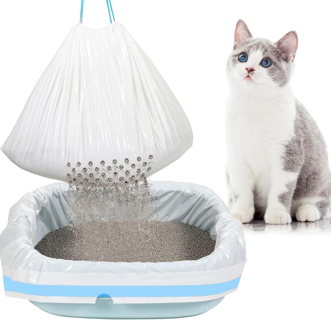 Jutom 84 Count Large Sifting Cat Litter Bags 31 x 18 Inch Cat Litter Box Liners with Holes Drawstring Box Liners Disposable Thick Scratch Resistant Pet Animal Group Bags
