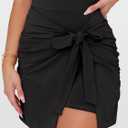 Caracilia Women Summer Short Sleeve Square Neck Bodycon Tie Cinched Waist Romper Mini Dress Athletic Night Out Vacation Dress, Small