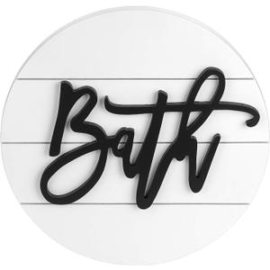 Modern Rustic 3D Bath Sign,Wooden, Handcrafted, Shiplap Farmhouse Bathroom Round Sign for Wall Hanging Dcor for Home (White)