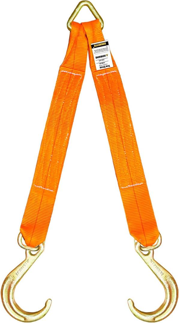 Tow Straps V Bridle, 3" x 24" Recovery V-Strap with 8" Short J Hooks, 5400LBS Recovery Bridle, Towing Strap with Hook, Recovery Tow Car Strap Hook for Wrecker, Rollback, Car Hauler