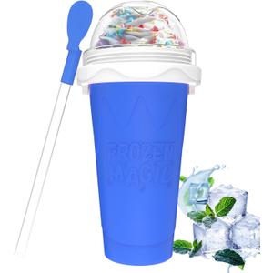 Slushie Maker Cups, Magic Quick Frozen Smoothies Cup for Homemade Milk Shake Ice Cream Maker, Cooling Cups, Double Layer Squeeze Slushy Maker Cup, Birthday Gifts for Friends,Family (Blue)