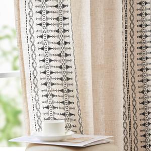 jinchan Boho Curtains for Bedroom Beige Linen Blend Extra Long Curtains for Living Room Embroidered Bordered Drapes 108 Inches Long 2 Panels Bohemian Light Filtering Grommet Black on Beige