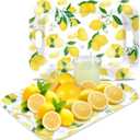 Gisgfim 2Pcs Lemon Serving Trays with Handles 16 x 11 Inch Large Melamine Tray Rectangular Yellow Lemon Serving Platter Spring Tray Melamine Dishes for Serving Food Outdoor Dinner Dessert Plates Party