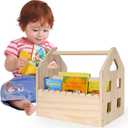 Double-Sided Montessori Scalloped Bookshelf for 1-5 Years, Nursery Cute Storage for Books, House Shape Wooden Nursery Small Bookshelf, Room Furniture, Baby Bookcase 12 * 11.6 * 7.9"