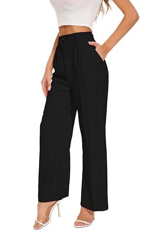 FUNYYZO Women's Wide Leg Pants High Elastic Waisted in The Back Business Work Trousers Long Straight Suit Pants (L)