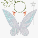 4PCS Fairy Wings Costume Set for Girls Teens Women, Iridescent Butterfly Wings with Elf Ears, Flower Crown and Fairy Wand, Large Fairy Accessories for Halloween Birthday Cosplay