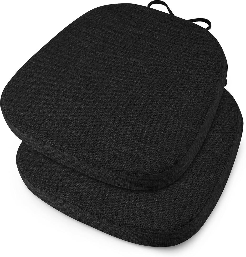 OVOV 14x14 Chair Cushions for Metal Dining Chairs Set of 2 Non Slip Thick Textured Chair Pads for Dining Chairs with Ties and Removable Cover (Black)