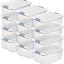 Sterilite 12-Pack Latching Box, Under Bed Storage Bins with Lids, Clear Plastic, 15 Quart - Heavy-Duty Organizing Containers for Closet, Bathroom, and Office