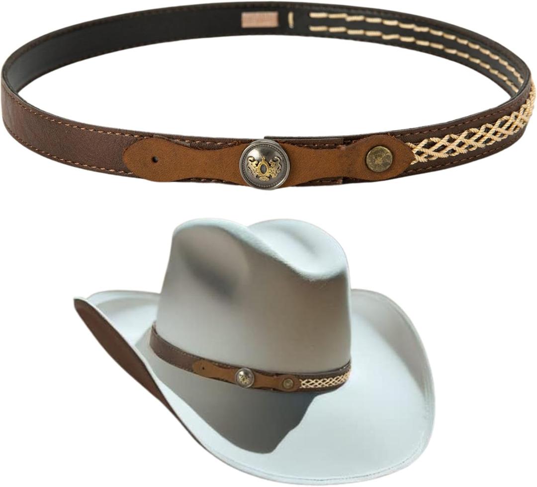 Gamboa Hat Bands for Cowboy and Cowgirl Western Accessories for Men and Women Leather Style Hat Belt Band (Brown and White)