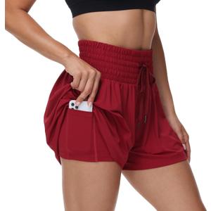 Blaosn Flowy Athletic Shorts for Women Gym Workout Running Short Pants High Waist Skort with Pocket Casual Summer Clothes (Red, XL)