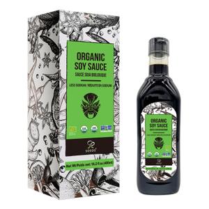 Soeos Organic Low Sodium Soy Sauce 16.2oz (480ml), USDA Organic, Naturally Brewed Soy Sauce, Soy Sauce Organic, Dark Soy Sauce, Pure Ingredients, Marinade for Meat & Vegetables., Black, Best By: 06/2028