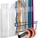 Kitchen Cabinet Straw Holder: Acrylic Organizer and Hanging Lid Rack with Adhesive for Door  Cup Tumbler Accessories Storage Set