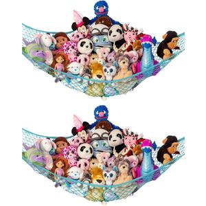 Lilly's Love Stuffed Animal Hammock | Corner Hanging Organizer, Toy Storage, Stuffed Animal Storage Net | Made from Quality Fishing Net, Holds 12lbs | 67"x47"x47" (Light Blue, 2 Pack)