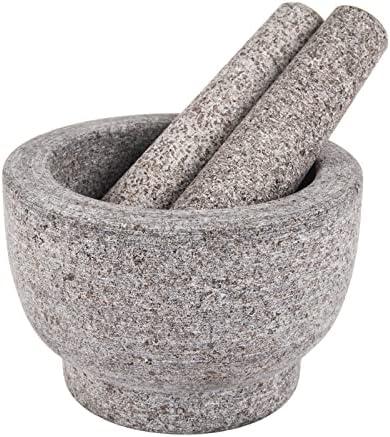 Comie Mortar and Pestle Set,Heavy Duty,Unpolished Granite,6 Inch-2Cup Capacity,Grinder for Spices and Seeds,Grinding,Crushing and Mashing Spices,Nuts,for Guacamole,Garlic Sauce,Gray.