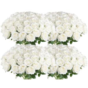Hananona Artificial Roses in Bulk, Fake Silk White Roses Realistic Roses for Wedding Centerpieces Flower Arrangement Home Decor (50 White)
