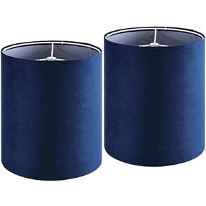 GO&SO Drum Lamp Shades Set of 2 Small Blue Velvet Lampshade 9.8"Top×9.8"Bottom×10.8"High(Spider) Modern Tall Lamp Shades for Table Lamp & Bedside Lamps Replacement in Hand Crafted-Art Decor